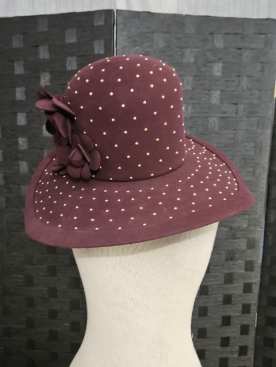 Maison Michel Paris Women\'s Studded Brown Felt Wide-Brim Hat with Floral Accent